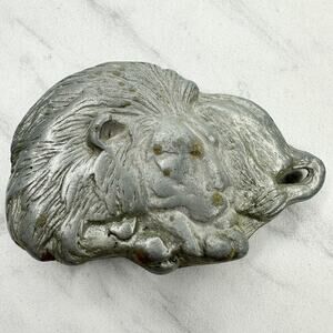Vintage Silver Tone Sleeping Lion Belt Buckle 3D Cast ✨